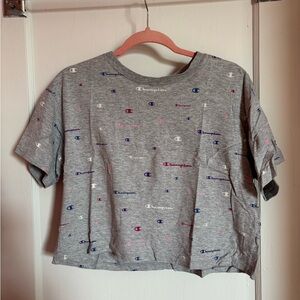 Champion Gray Tee with Multicolor Logos